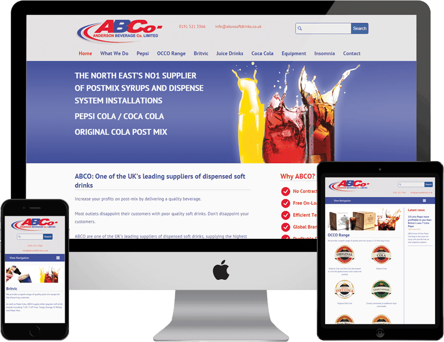 ABCO Soft drink websites responsive web design on a collection of devices ABCO Soft drink websites responsive web design on a collection of devices